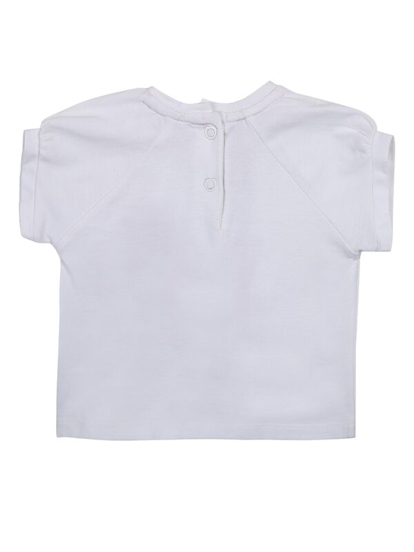 Girls White Printed Short Sleeve Knitted T- Shirt image number 1